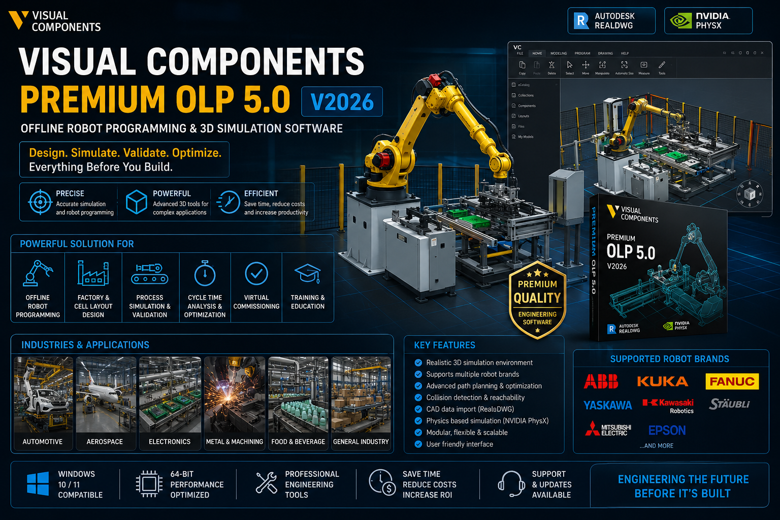Visual Components Premium OLP 5.0 V2026 – Offline Robot Programming & 3D Simulation Software