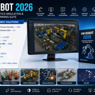 VM ROBOT 2026 multi-brand robot simulation and offline programming virtual machine for Windows 11